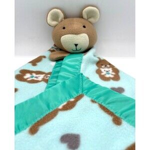 Teddy Bear Plush Large Lovey Soft‎ Fleece Security Blanket Satin Trimmed Teal